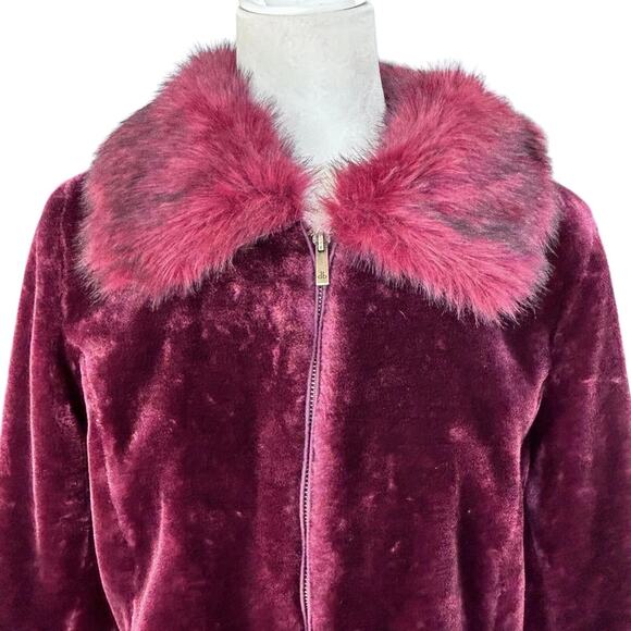 Dennis Basso Velour Faux Fur Coat Coquette Glam Small Red Cozy Goth Holiday Cozy - Picture 3 of 13